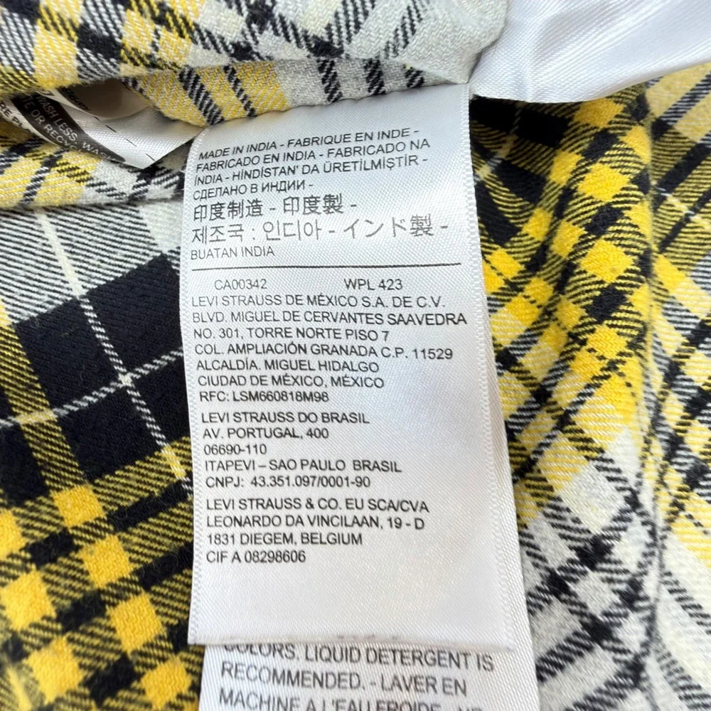 Levis Western Flannel Shirt Mens Large Yellow Black Plaid Snap 85745-0026